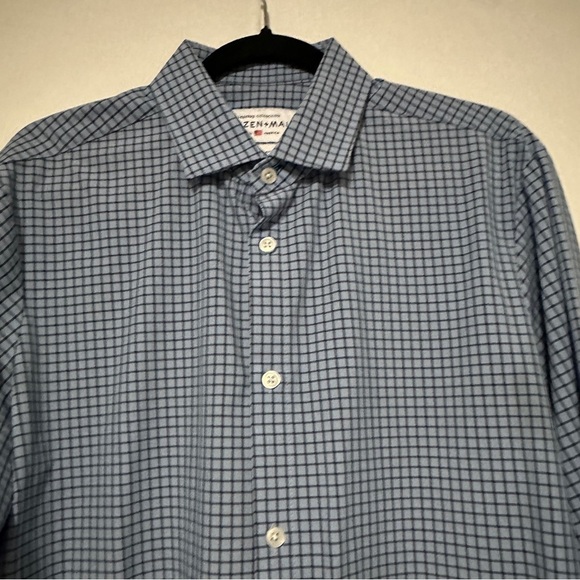 Mizzen + Main Leeward collection Blue Plaid L Trim Performance Button Up Shirt - Picture 3 of 7